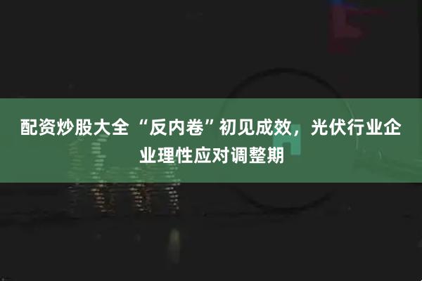 配资炒股大全 “反内卷”初见成效，光伏行业企业理性应对调整期